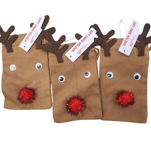 New 3 small Reindeer cloth gift bags